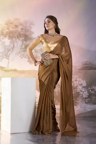 Copper solid fancy satin rangoli saree