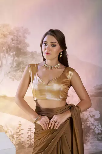 Copper solid fancy satin rangoli saree