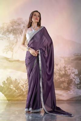 Lavender solid fancy satin rangoli saree 1