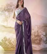 Lavender solid fancy designer satin rangoli saree