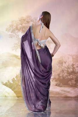 Lavender solid fancy satin rangoli saree 2