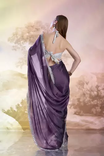 Lavender solid fancy satin rangoli saree