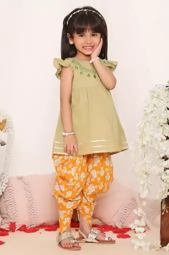 ekam girls embroidered peplum with dhoti