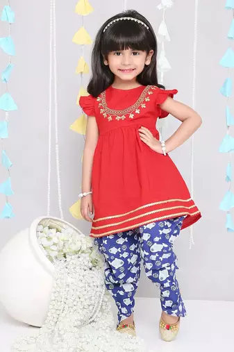 ekam girls embroidered peplum with dhoti