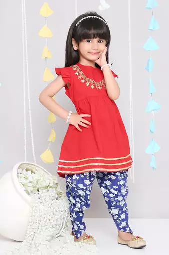 ekam girls embroidered peplum with dhoti