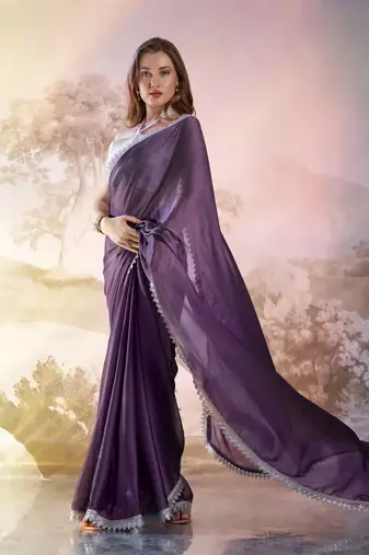 Lavender solid fancy satin rangoli saree