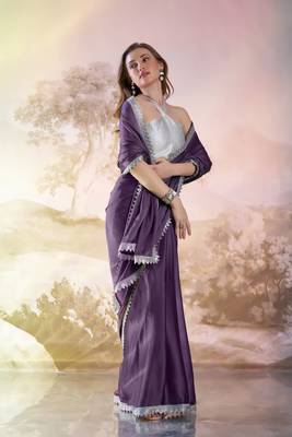 Lavender solid fancy satin rangoli saree 5