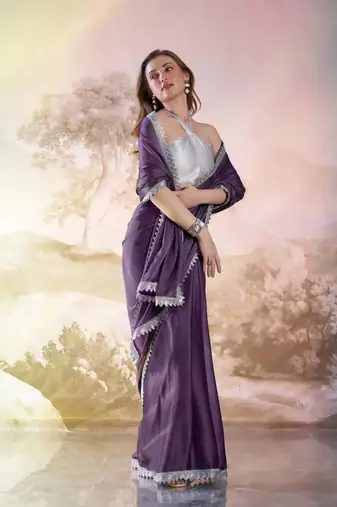 Lavender solid fancy satin rangoli saree