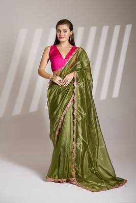Mahendi twill net c solid fancy saree 1