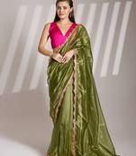 Mahendi twill net c solid fancy saree