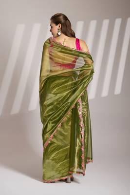 Mahendi twill net c solid fancy saree 2