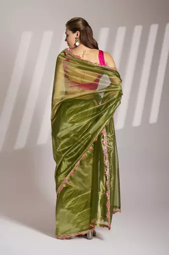 Mahendi twill net c solid fancy saree