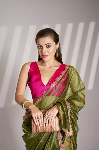 Mahendi twill net c solid fancy saree