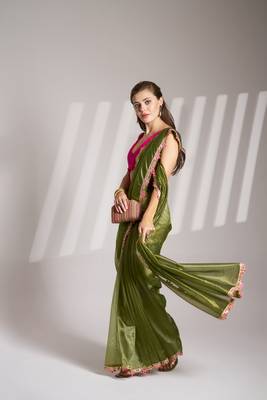 Mahendi twill net c solid fancy saree 4
