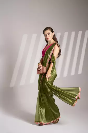 Mahendi twill net c solid fancy saree