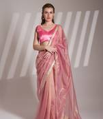Pink twill net c solid fancy saree