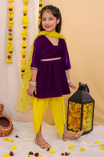 Kid1 veena velvet peplum set