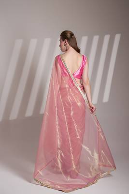 Pink twill net c solid fancy saree 2