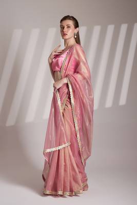 Pink twill net c solid fancy saree 4