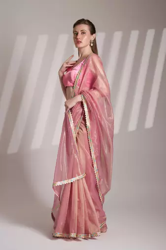 Pink twill net c solid fancy saree