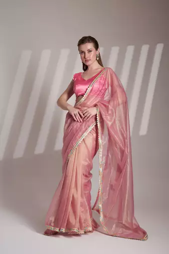 Pink twill net c solid fancy saree