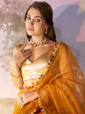 Mustard twill net c solid fancy saree 3