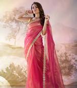 Red twill net c solid fancy saree