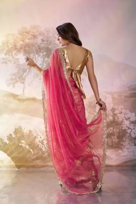 Red twill net c solid fancy saree 2
