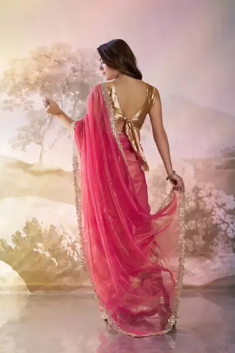 Red twill net c solid fancy saree