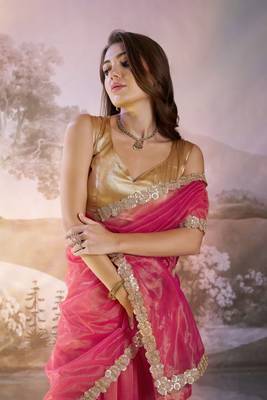 Red twill net c solid fancy saree 3
