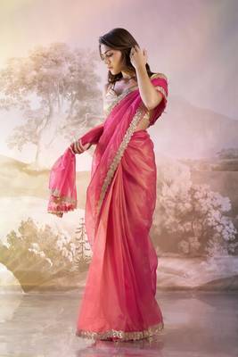 Red twill net c solid fancy saree 4