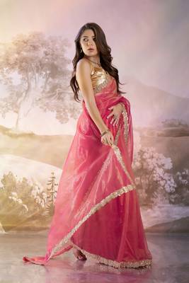 Red twill net c solid fancy saree 5