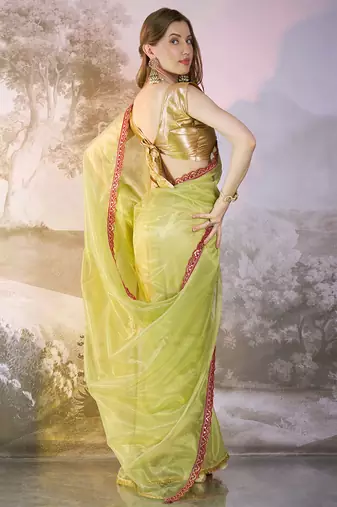 Pista twill net c solid fancy saree
