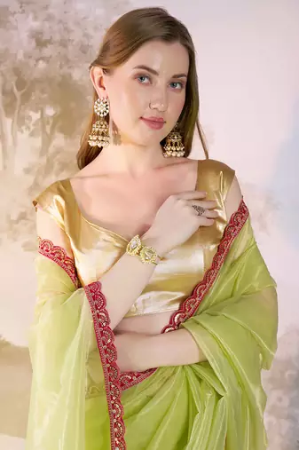 Pista twill net c solid fancy saree