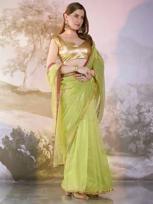 Pista twill net c solid fancy saree 5