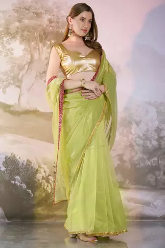 Pista twill net c solid fancy saree