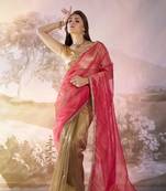 Rust twill net c solid fancy saree