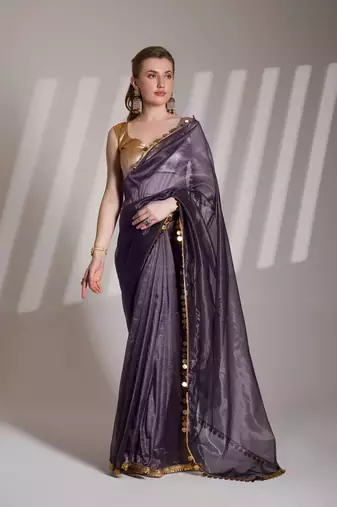 Purple twill net c solid fancy designer saree