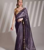 Purple twill net c solid fancy saree