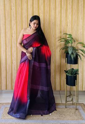 Red linen cotton digital batik printed traditional looks saree 1