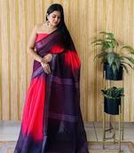 Red linen cotton digital batik printed traditional looks saree
