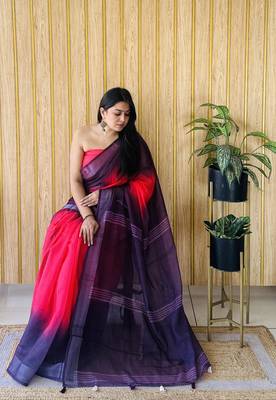 Red linen cotton digital batik printed traditional looks saree 2
