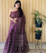 Burgundy linen cotton digital batik printed traditional looks saree