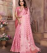 Pink organza c wevon jari designer heavy ceremonial saree