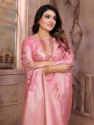 Pink organza c wevon jari heavy ceremonial saree 3
