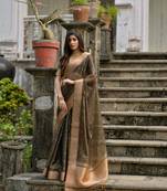 Coffee kalyani silk blend elegant designer festive wear heavy woven designer saree