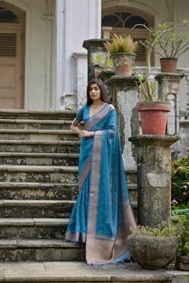 Firozi kalyani silk blend elegant festive wear heavy woven saree 1