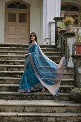 Firozi kalyani silk blend elegant festive wear heavy woven saree 2