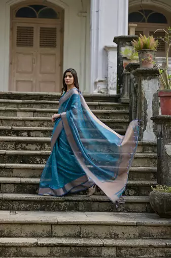 Firozi kalyani silk blend elegant festive wear heavy woven saree
