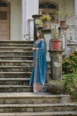 Firozi kalyani silk blend elegant festive wear heavy woven saree 5